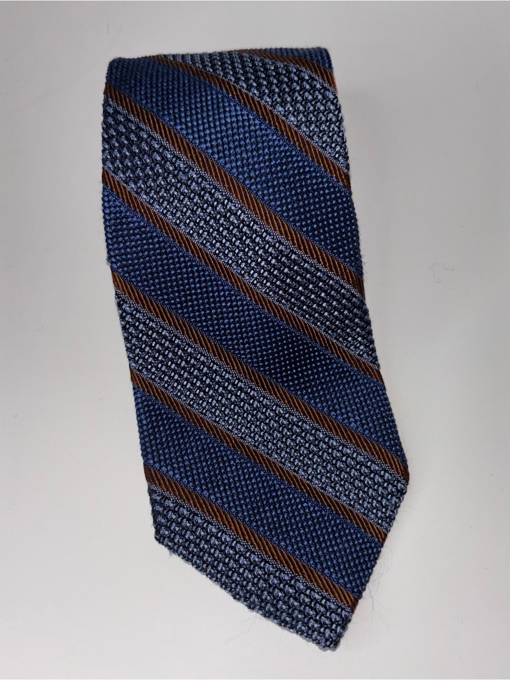 Jos A Bank Signature Collection Woven Silk Tie Blue Brown Diagonal Stripe Italy